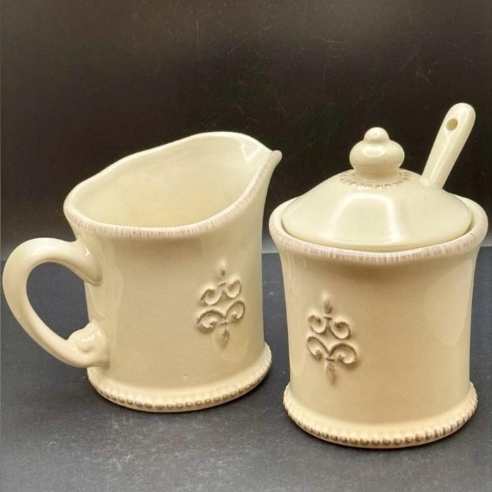 SL@H/WH Belle Meade Stoneware Creamer and Sugar Bowl w/Spoon Set. EUC Rare